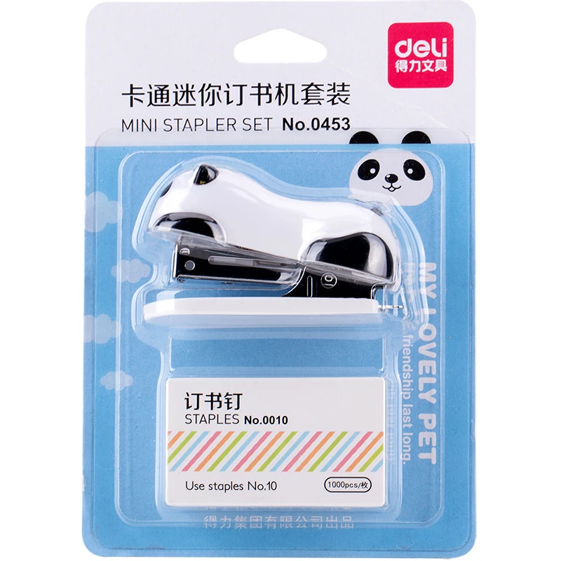 DELI Cartoon Mini Stapler set stapling machine with 1000 pcs staples Office school binding supplies Manual Cute Staplers