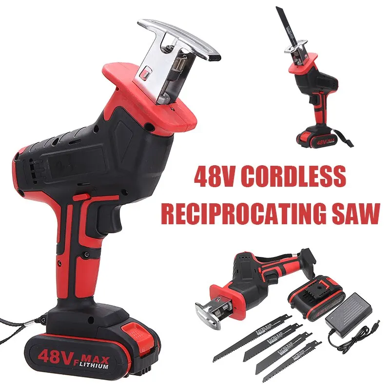 Cordless Logging Chainsaw With 4 Saw Blades 1 Battery 48V Portable Electric Reciprocating Saber Saws Power Cutting Tool