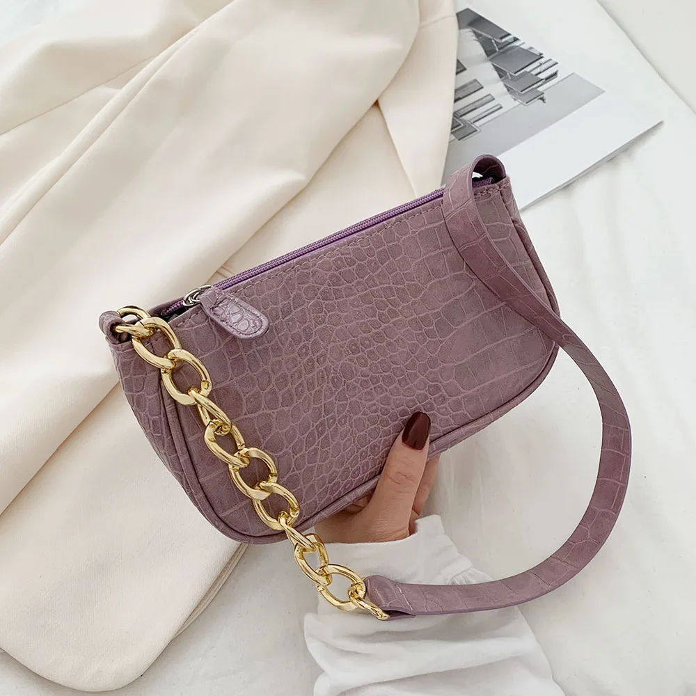 

Elegant Armpit Sling Handbags Solid Color Women PU Leather Purple Shoulder Bags Simple Shoulder Messenger Bags for Women 2020