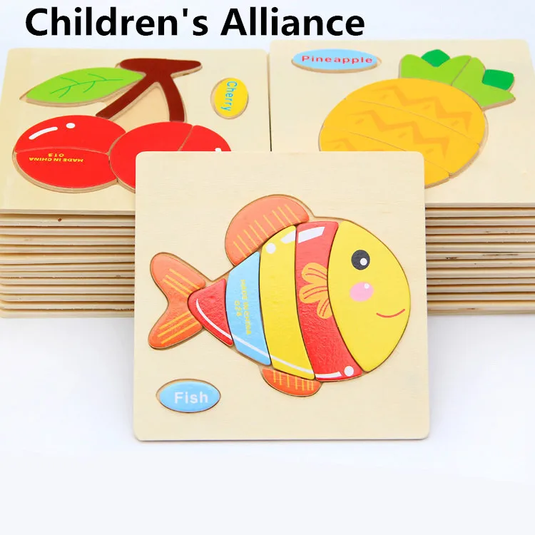 Деревянный 3D пазл пазлы для детей деревянные с мультяшными животными