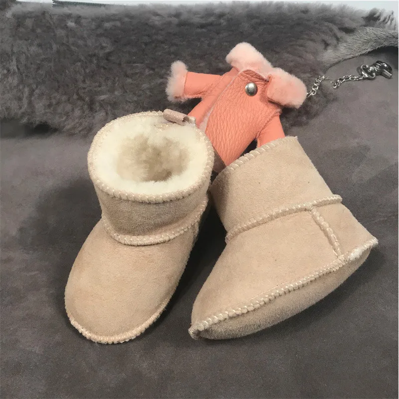 Зимние ботинки для малышей из натуральной кожи с овечьим мехом младенцев