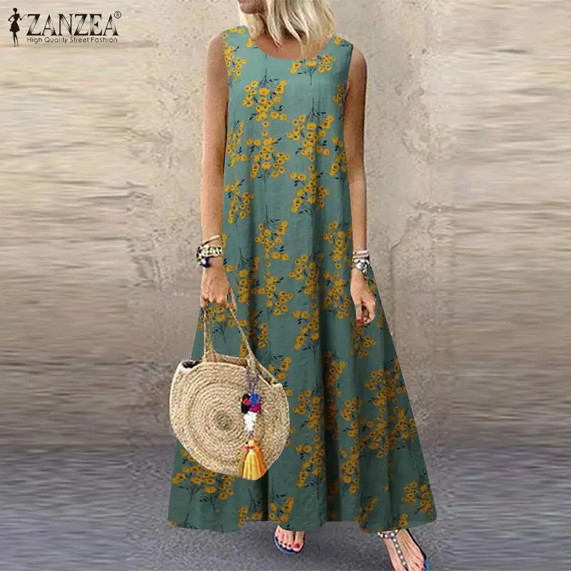 Платье ZANZEA женское с цветочным принтом повседневный богемный вечерние рафан без