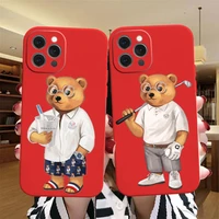 fashion bear red soft case for iphone 11 12 13pro max mini 7 8 plus xr x xs e case fundas