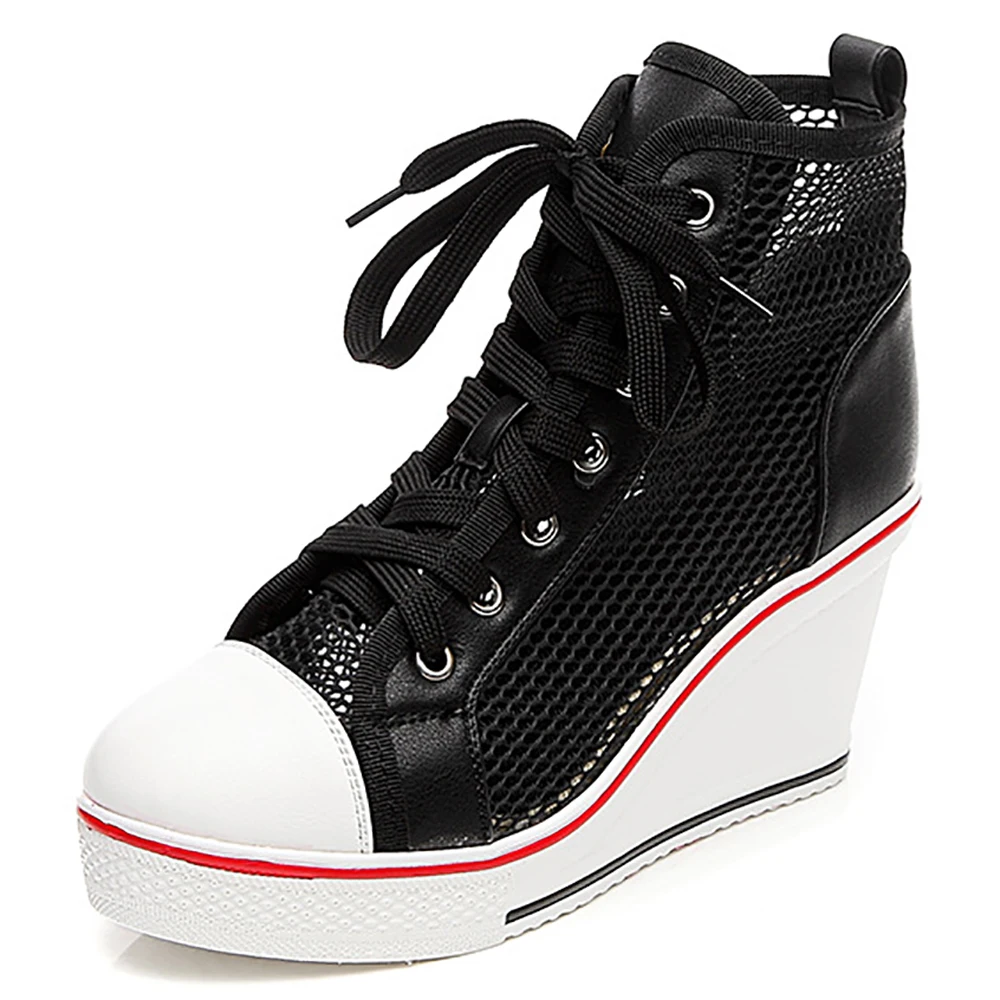 

New Women's Vulcanized Shoes For Ladies Mesh Lace-up Designer Pumps Female Platform Wedges Heels Shoe Girls Breathable Footwear