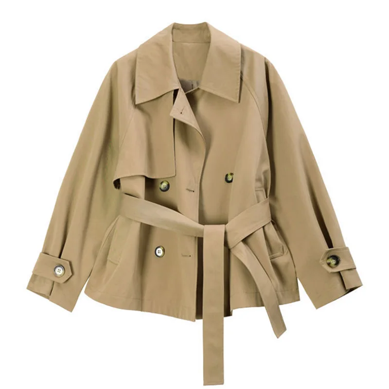 

Sister Fara Autumn New Short Women's Windbreaker Jacket Chic Turn-down Collar Lace Up Loose Casual Coat Women's Spring Jacket