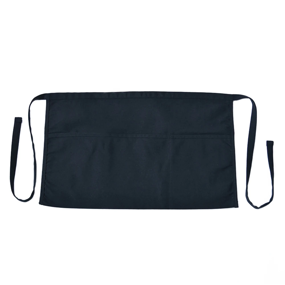 

Apron 3 Pockets Black Half Waist Apron Kitchen Home Apron Hotel Waiter Chefs Cotton Apron