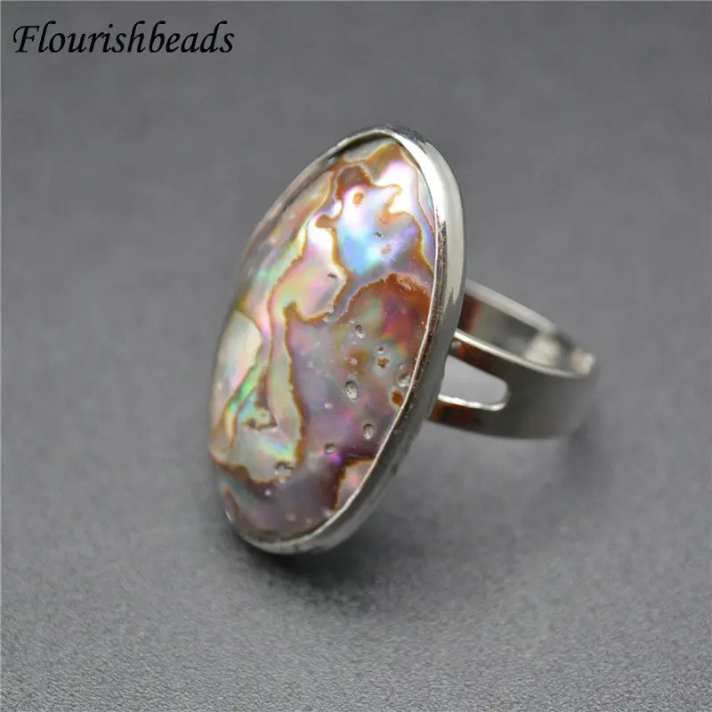 Женское кольцо овальной формы с кабошонами из натурального абалона регулируемое