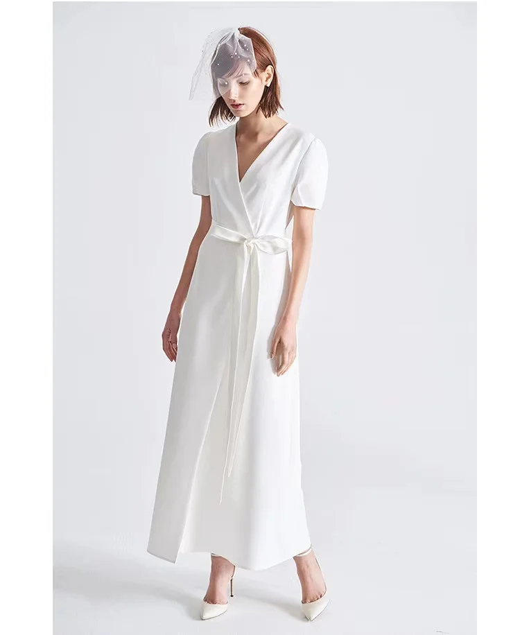 Элегантные дешевые простые белые мягкие атласные свадебные платья пляжные