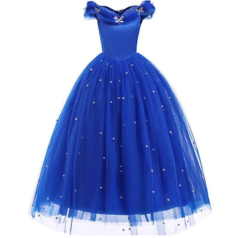 Платье Золушки для маленьких девочек Одежда с открытыми плечами косметический