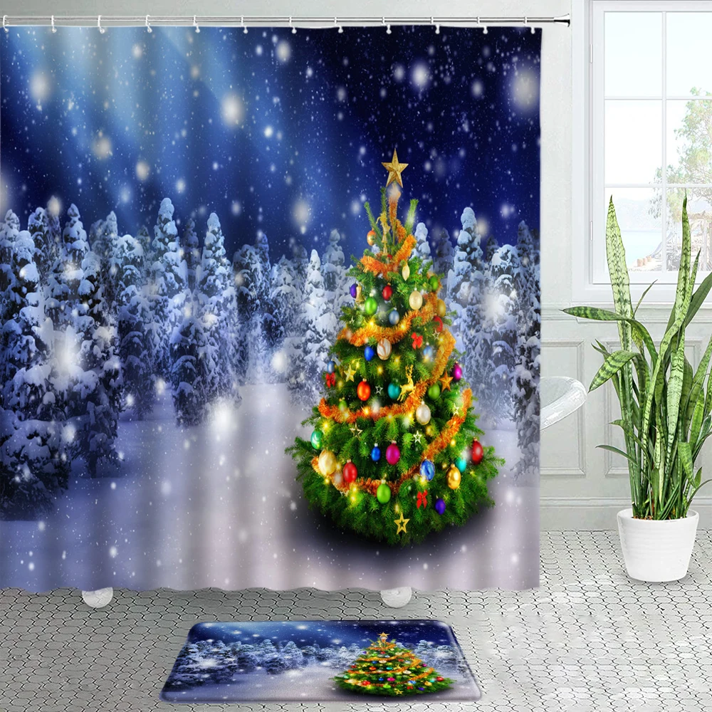 

Зеленая Рождественская елка, Декор, занавеска для душа, набор ковриков для ванной, снежный лес, пейзаж, Рождество, декор для ванной комнаты, з...