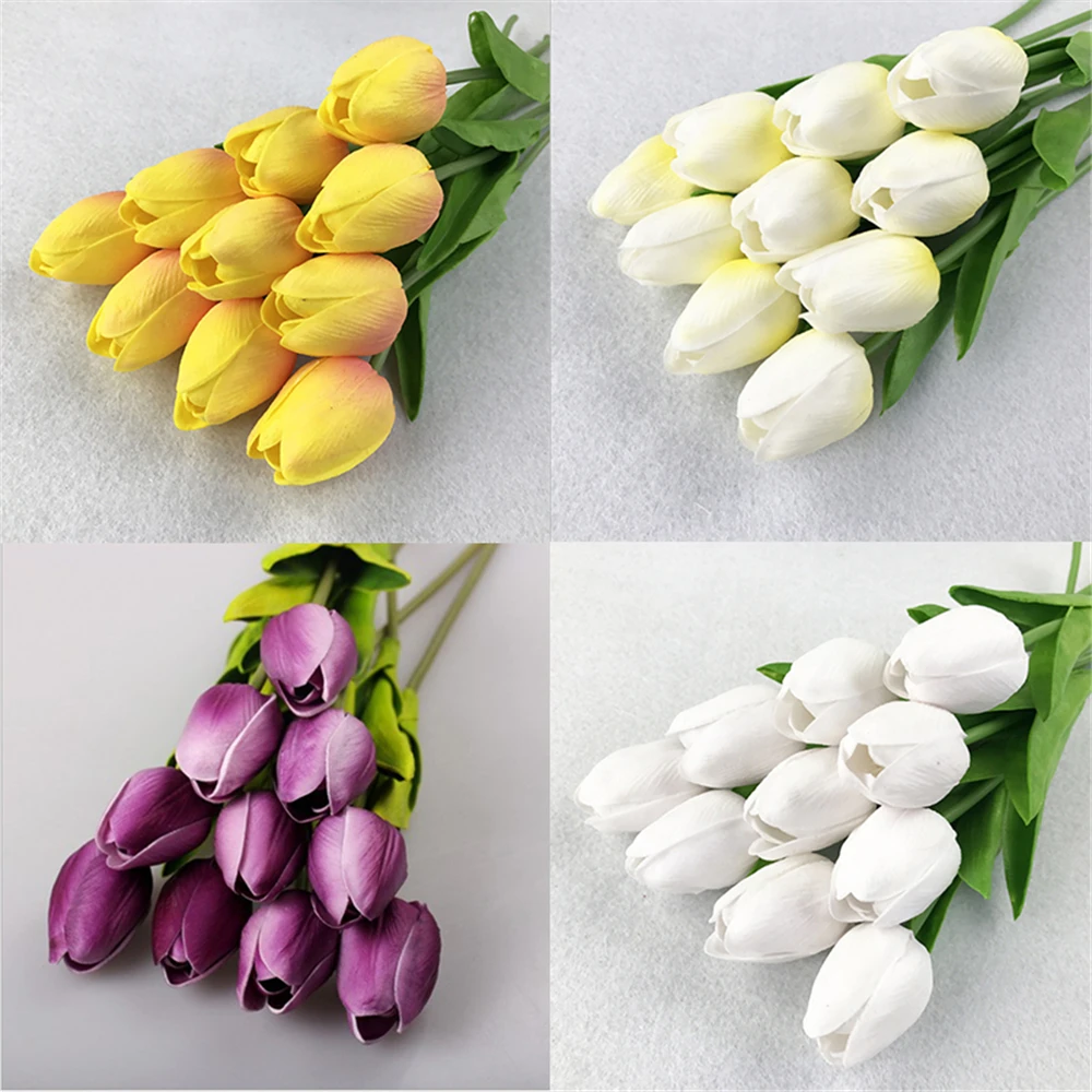 

10pcs Tulip Artificial Flower Real Touch Flower Bouquet Fake Flower Bridal Bouquet Home Decoration for Wedding Valentine's Day