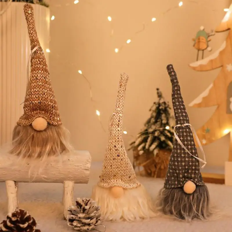 

Christmas Forest Old Man With Lamp Pendant Faceless Doll Luminous Tree Ornaments