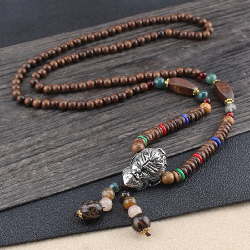 Новое модное ожерелье ретро этническое деревянное с Буддой Статуэтка-Подвеска