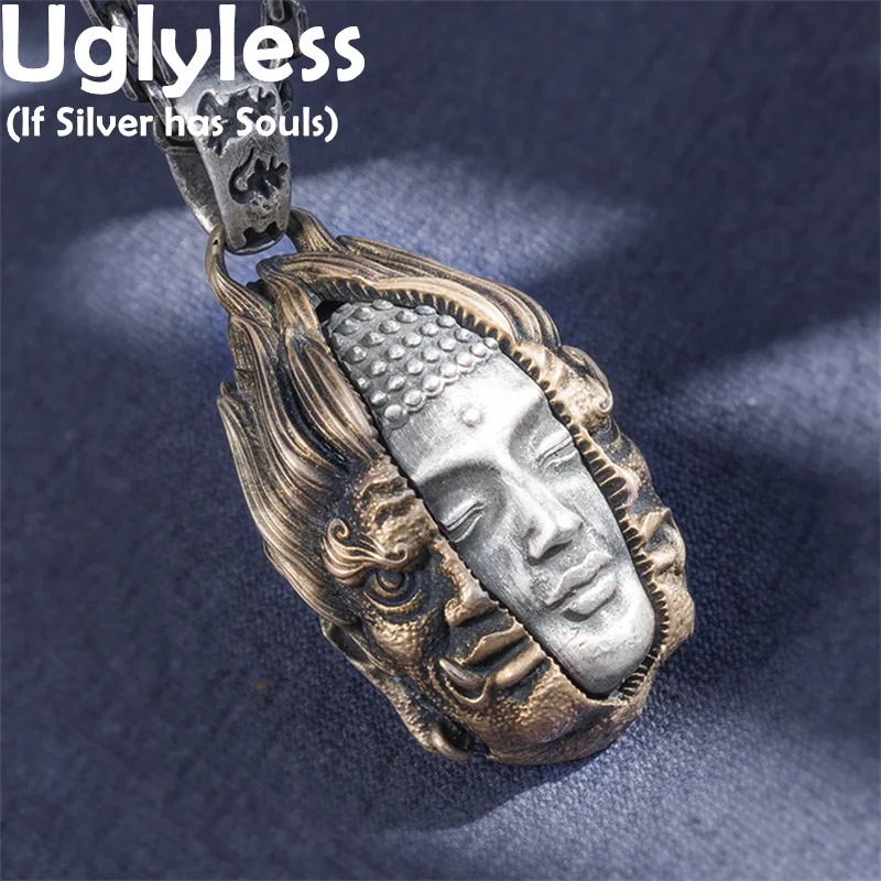 

Uglyless 999 Silver Kindness from Heart Buddhism Pendants Necklaces Neautral Buddha Devil Necklaces Religious Jewelry NO Chains