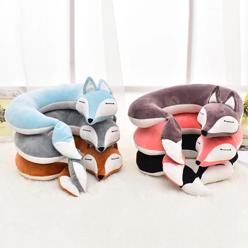 

Neck Pillow Creative Lovely Fox Animal Cotton Plush U Shape Travel Car Home Pillow Nap Cartoon Soft Pillow for Plane Travel