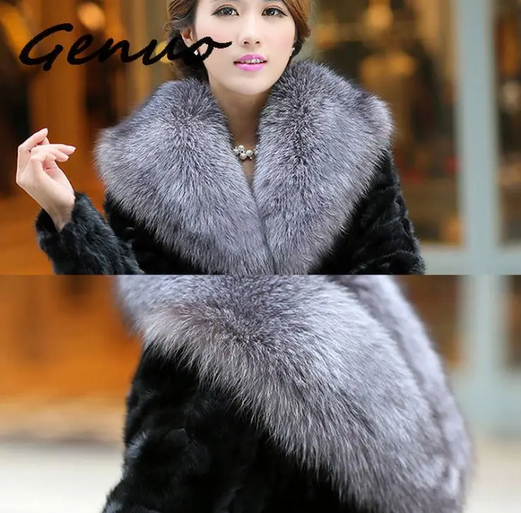 Женская Шуба из искусственного меха Genuo длинная шуба норки с лисьим большим