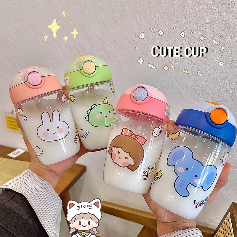 

400ml Cartoon Cute Drink Water Straw Bottle Cup Plastic Ttle for Baby Kids Children Student Boy Girl Creative Gift Wholesale