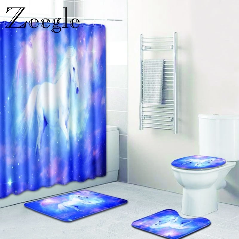 

Zeegle 3D Printed Bathroom Bath Mat Set Toilet Carpet Set Flannel Non-Slip Rug Set Toilet Lid Cover Shower Room Rug Floor Mats