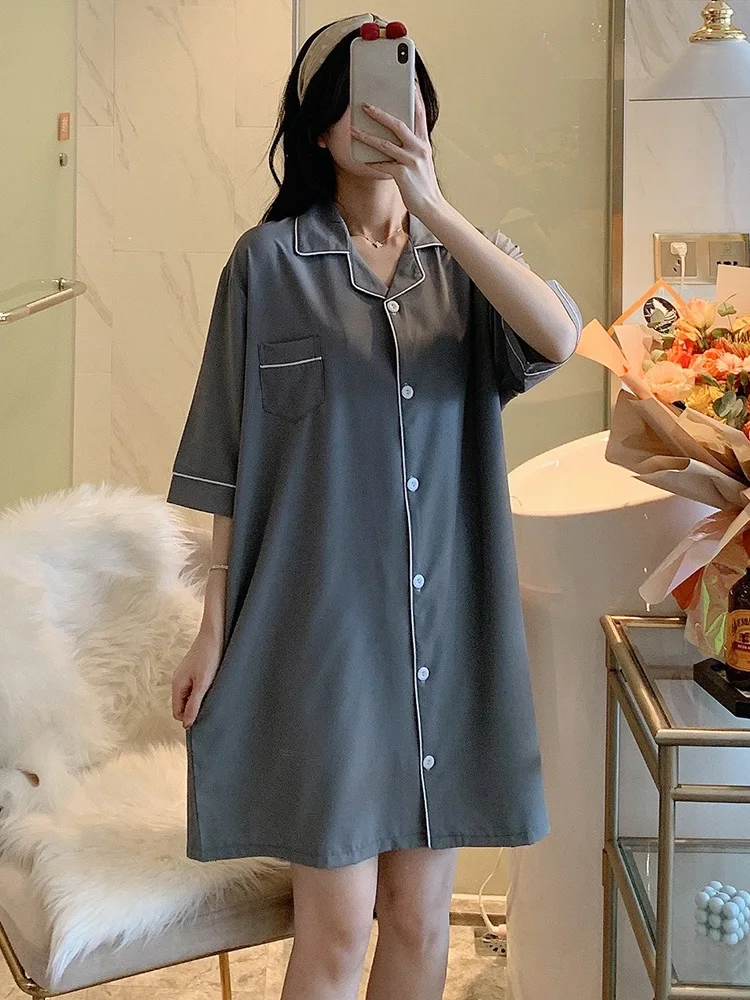 

Женская Летняя шелковая ночная рубашка с коротким рукавом