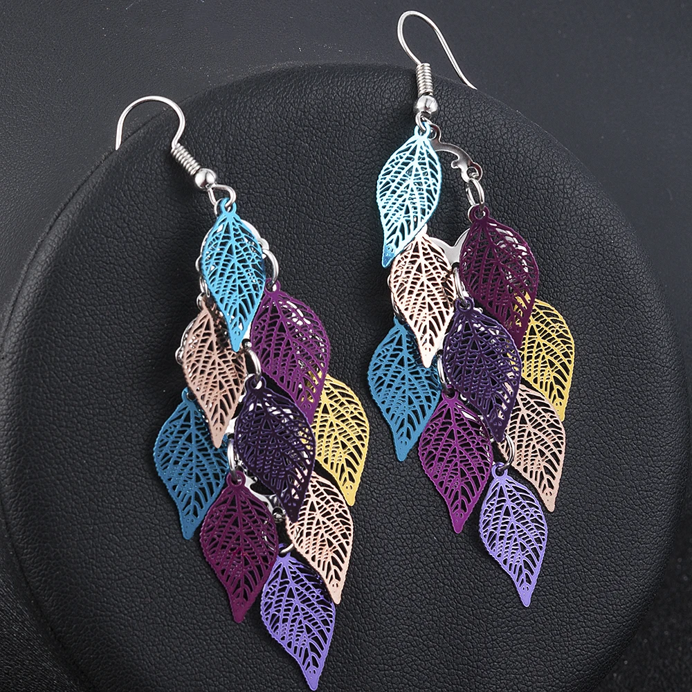 Семицветные маленькие серьги с девятью листьями богемные ювелирные изделия