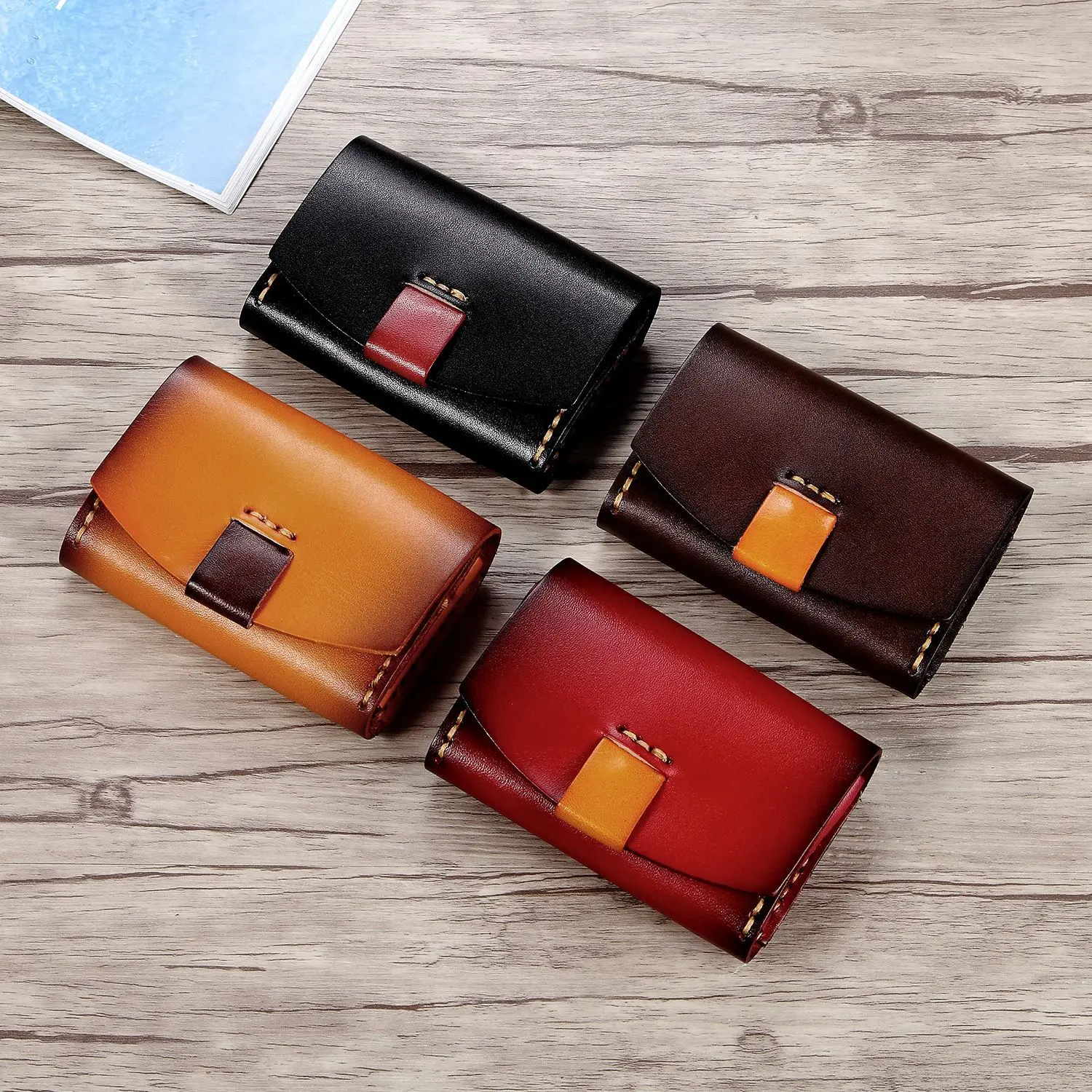

2021 New Men Women Genuine Real Leather Vintage Wallet Vegetable Tanned Leather Coin Purse Credit Bank Card Case Holder