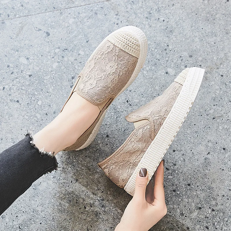 

Round Toe Shallow Mouth Breathable Shoes Casual Female Sneakers Dress Flats Women Slip-on All-Match Tennis Summer New Slip On La