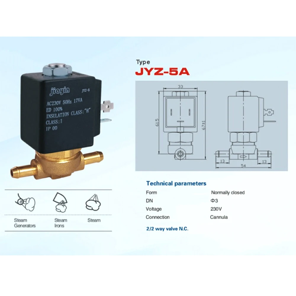 JYZ-5 Jiayin 2/2 Way AC 230V 50Hz 3mm Cannula N/C электромагнитный водяной клапан для генераторов