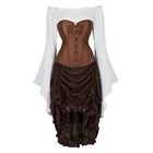 Женское платье-корсет в стиле стимпанк, Готический сексуальный атласный корсет, блузка эпохи Возрождения с асимметричной плиссированной юбкой, набор из трех предметов
