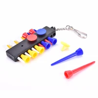 plastic golf tee holder carrier with 12 plastic golf tees with 3 ball markers keychain accessories 1 set
