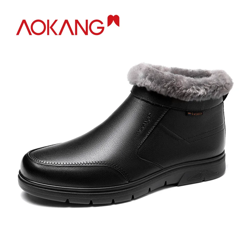 AOKANG/2019 г. зимние ботинки Мужская обувь из натуральной кожи короткая плюшевая