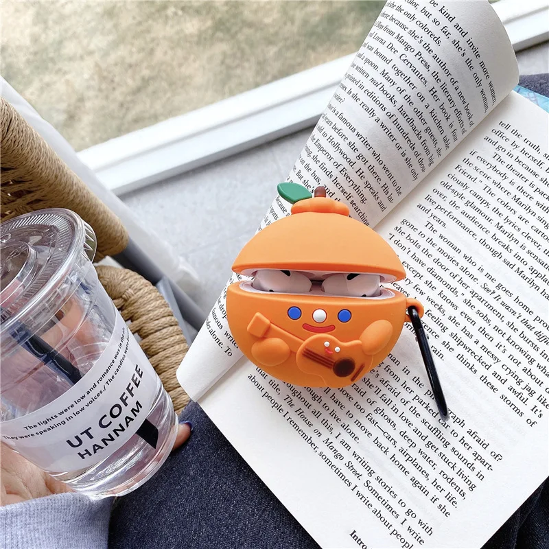 

Protective case Cartoon Guitar Orange for Airpods Bluetooth Headset Silicone Cover Streaky Pork Earphone Case for AirPods 2 Case