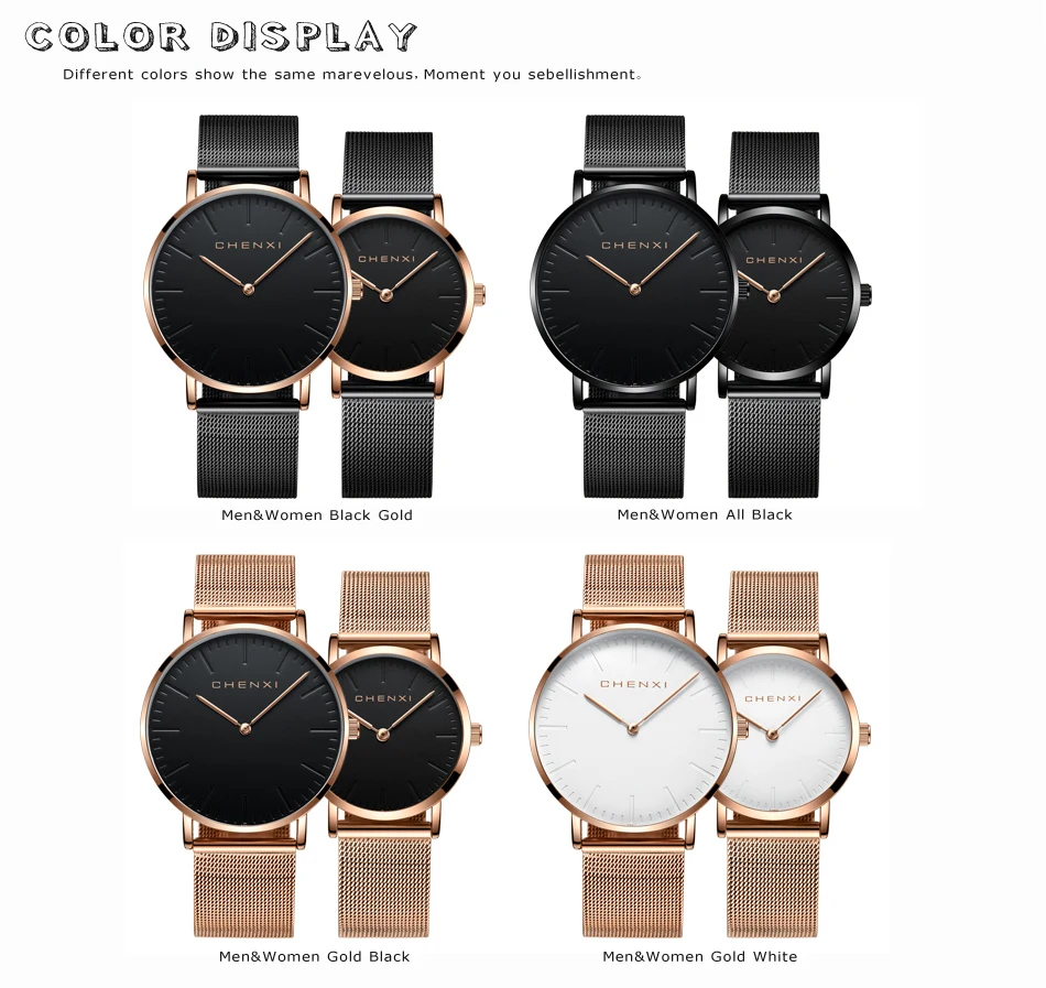

Luxury Brand Watch Fashion Lovers Wristwatches Women Men Quartz Wristwatch Black Casual Mesh Strap Ultra Thin Watches