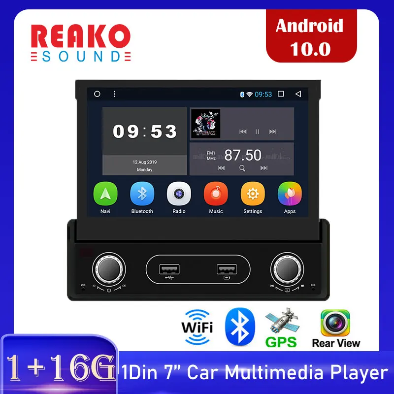 

REAKOSOUND 7 Inch 1Din Car Android Radio Player Retractable Screen Radio Multimedia Audio Stereo Receiver GPS Wifi Support DVR