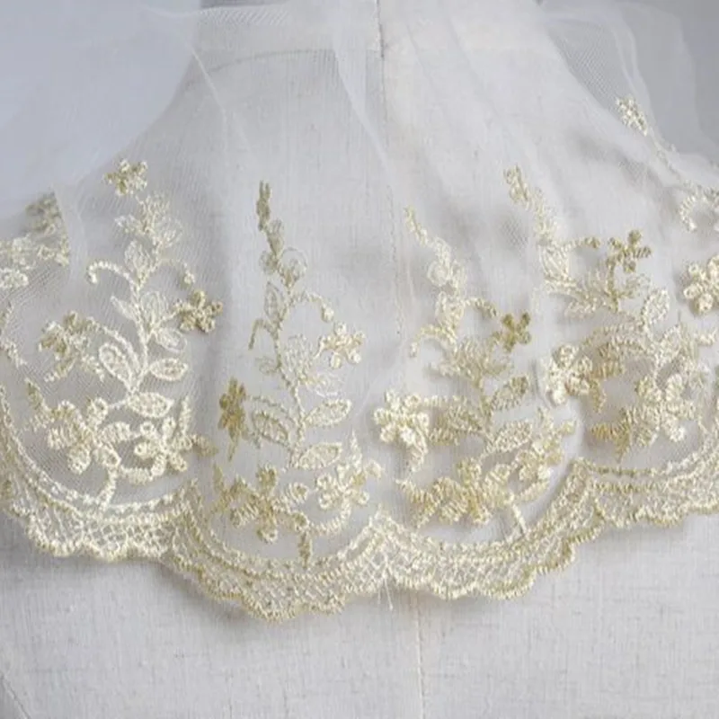 1 ярд Вышивка Тюль кружевная ткань ширина 19 см золотая лента Золотая отделка