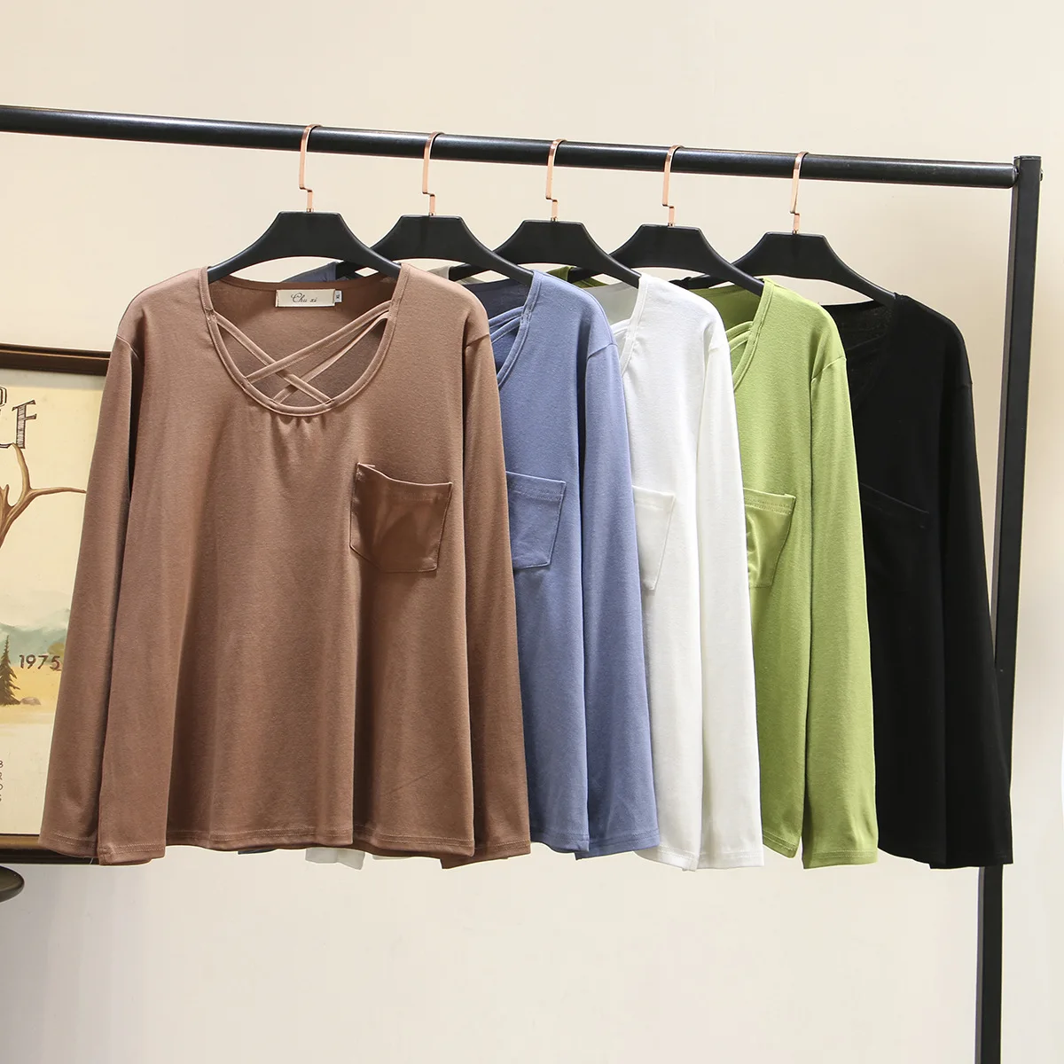 Женская футболка с длинным рукавом весна 2020 вырез крестиком свободные топы