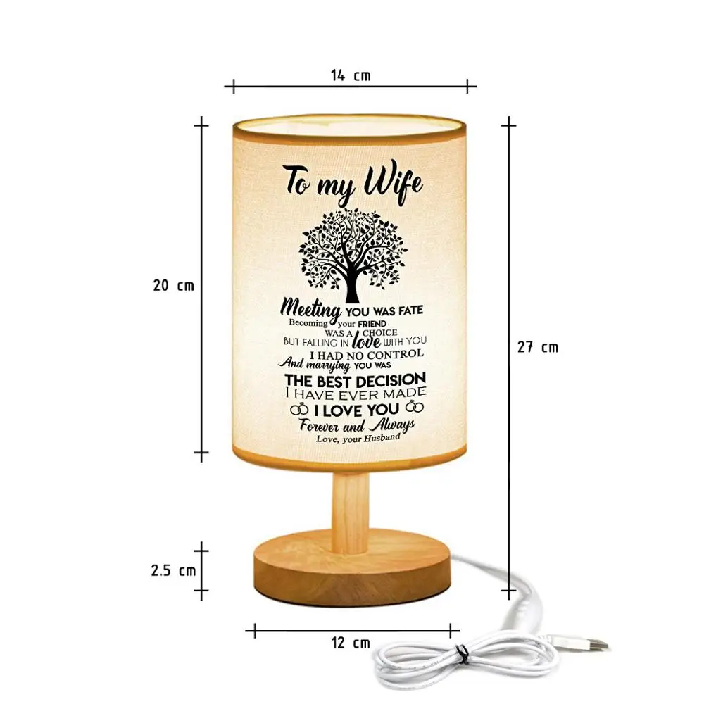 

Husband To My Wife Bedside Lamp Night Light Warm White Bulb Gift Wood Table lamp