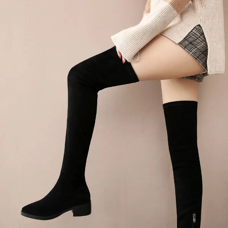 

Dilalula 2021 Shoes Woman Real Leather Over The Knee Boots Ladies Pointed Toe Mid Heel Autumn Winter Party dateThigh High Boots