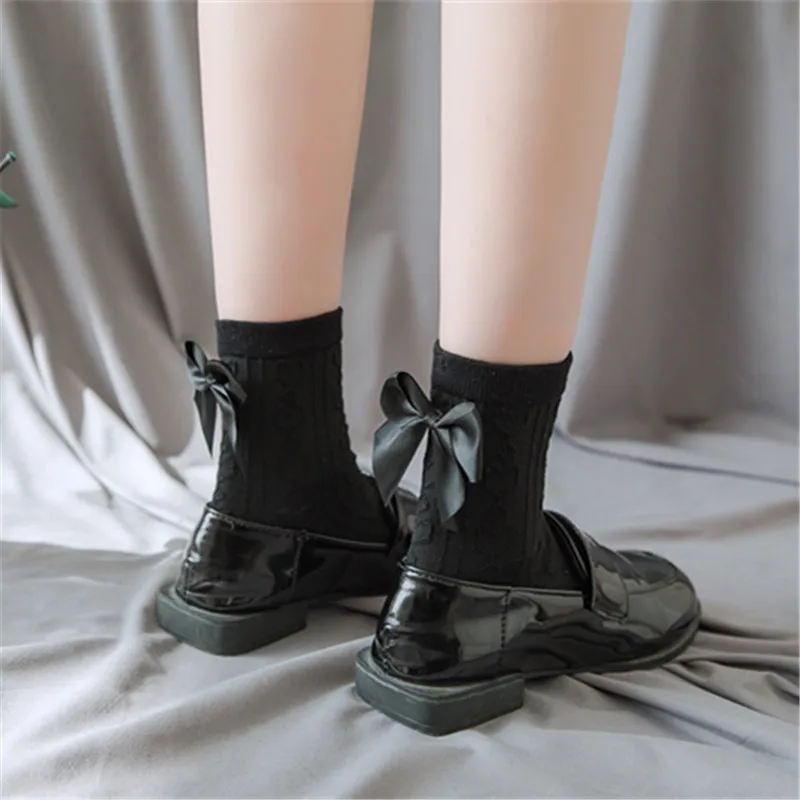 

Women's Cotton Socks New Japanese Lolita Style Black Lace Bow Girl's Long Socks Fashion Street JK Harajuku Female Cotton Socks