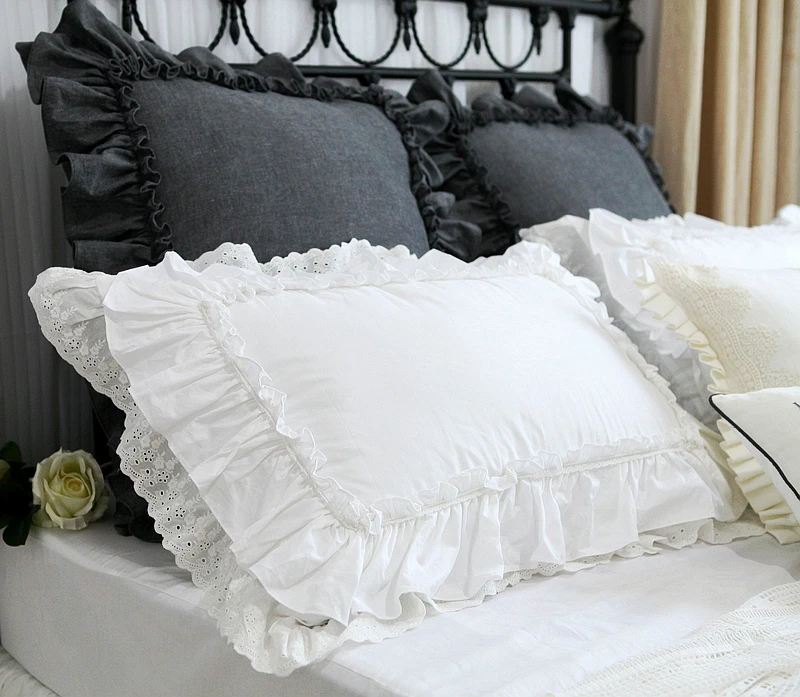 

2pcs Luxury layers ruffle pillowcase white Europe handmade wrinkle elegant pillow case flower lace pillow cover princess HM-04B