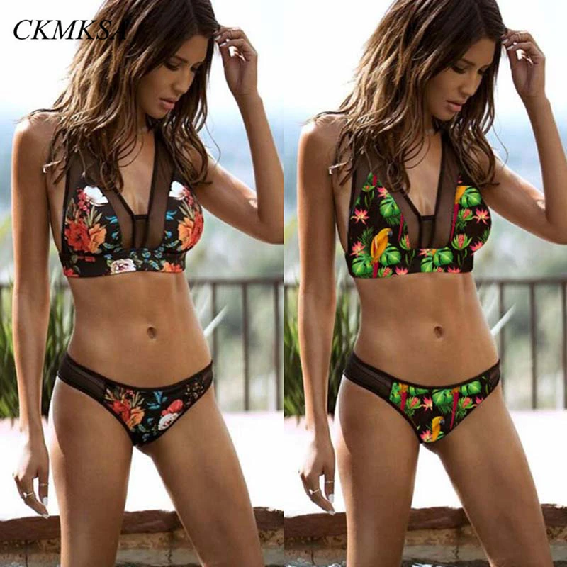 2019 сексуальный танкини купальник с открытой спиной сетчатый цветочный принт