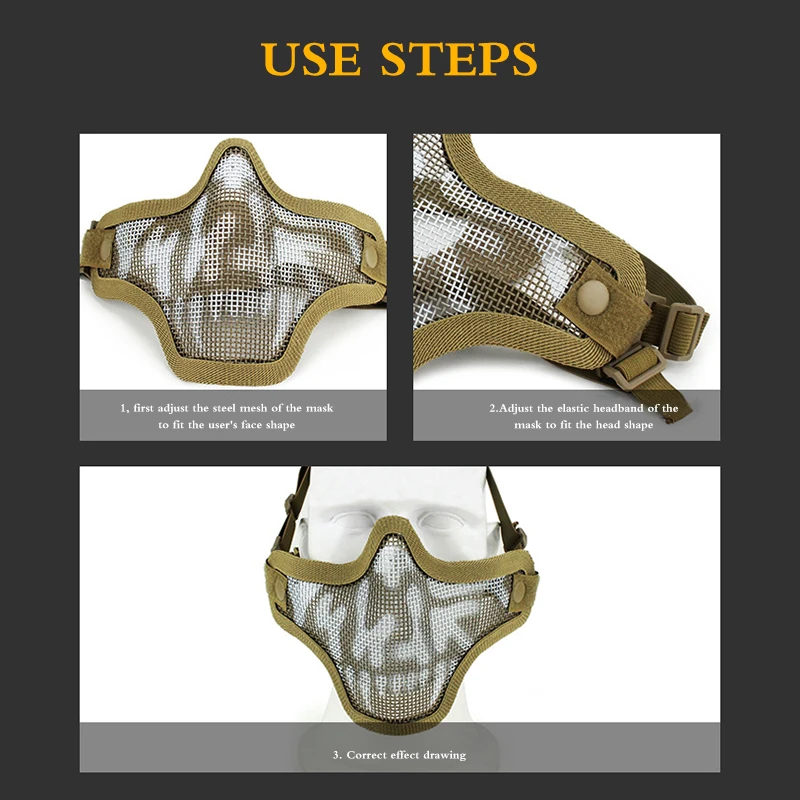 

Airsoft Mask At Halg Lower Face Metal Steel CS Halloween Party Half Face Mask Net Mesh Mask Hunting Cycling Tactical Mask Safety