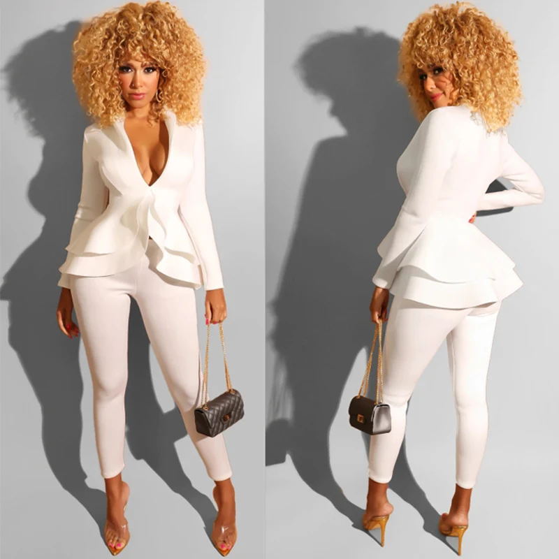 2019 осенние популярные модели женский сексуальный гофрированный модный костюм с