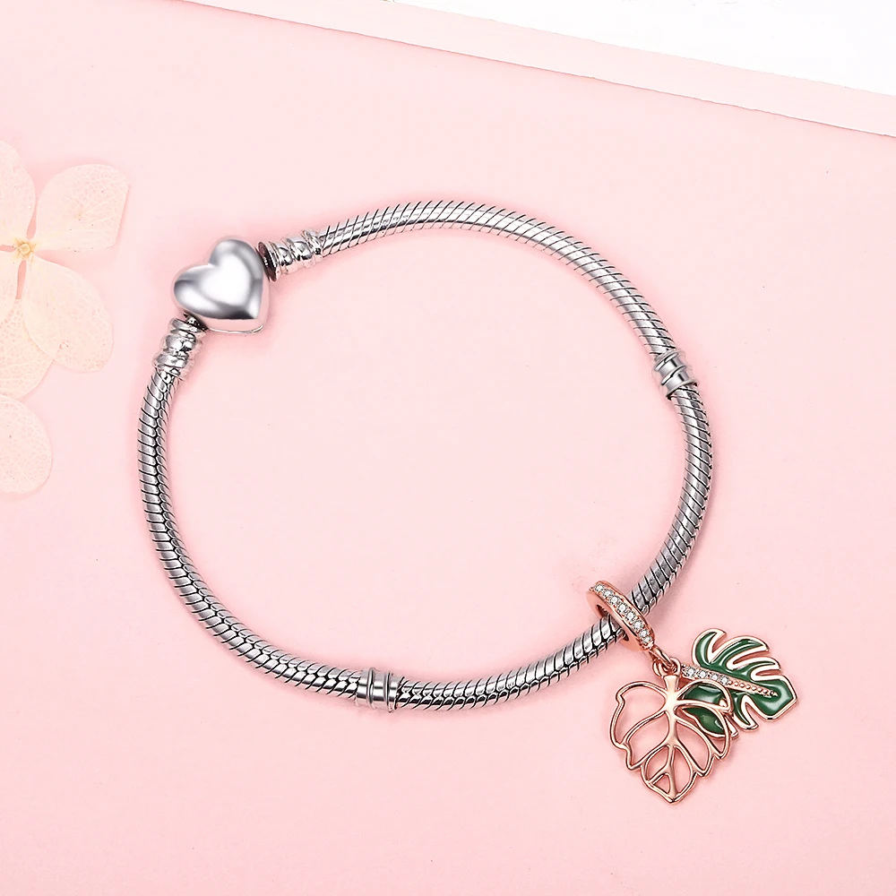 925 серебро монстера бисера зеленый листовой Циркон цвета розового золота завода