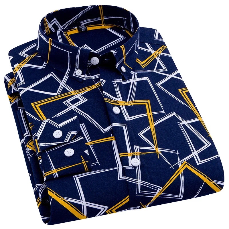 

Men's Dress Long Sleeve Shirt Printed Soft Slim Fit Social Men Clothing Botton-down Lightweight Business Formal Shirts S0206