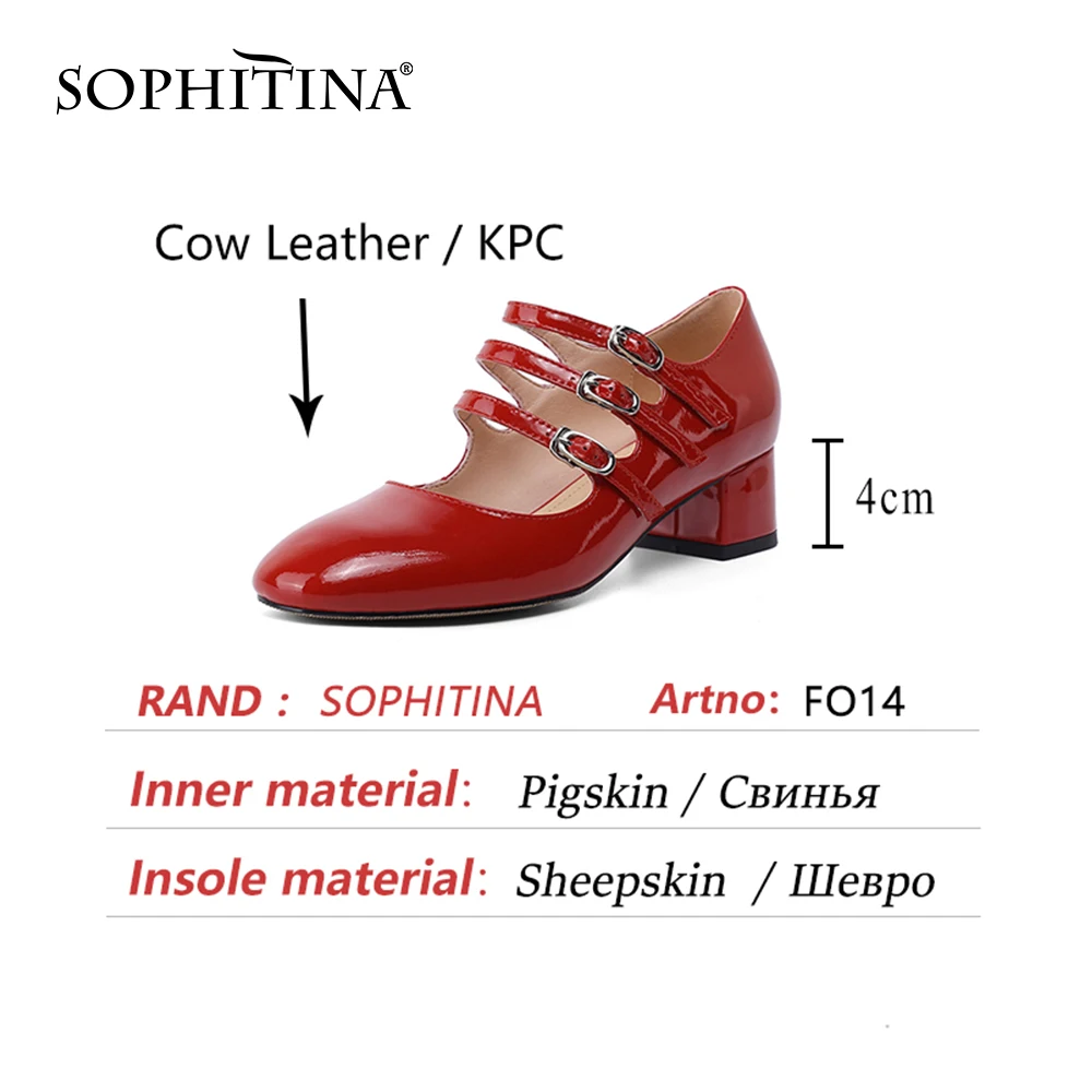 

SOPHITINA Spring Autumn Square Medium Heel Dress Female Shoes Women Cow Leather Round Toe Narrow Band Retro Style Shoes FO14