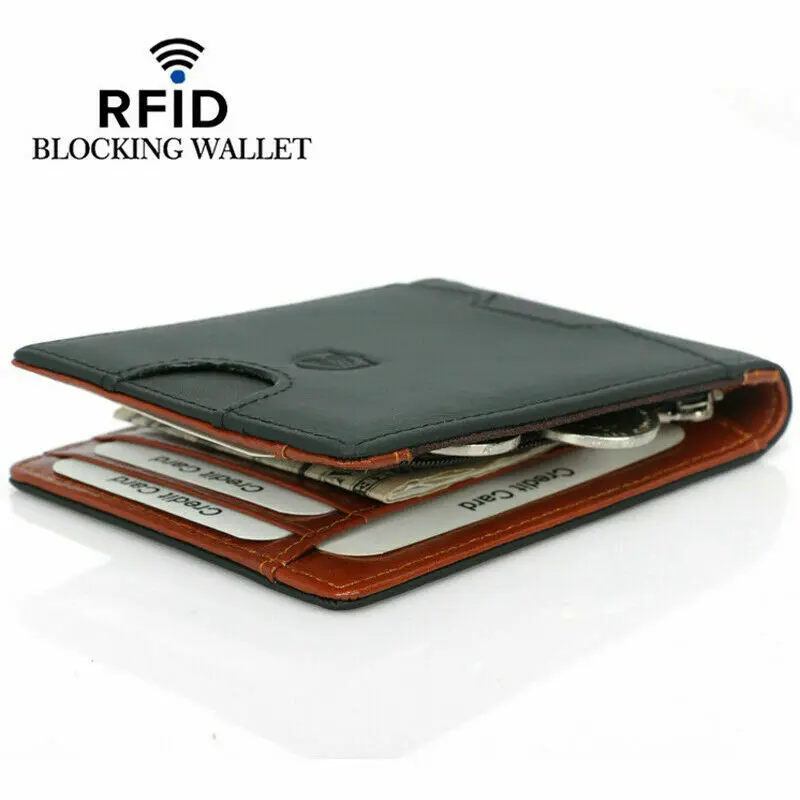 Тонкий минималистичный кожаный кошелек с передним карманом и блокировкой RFID