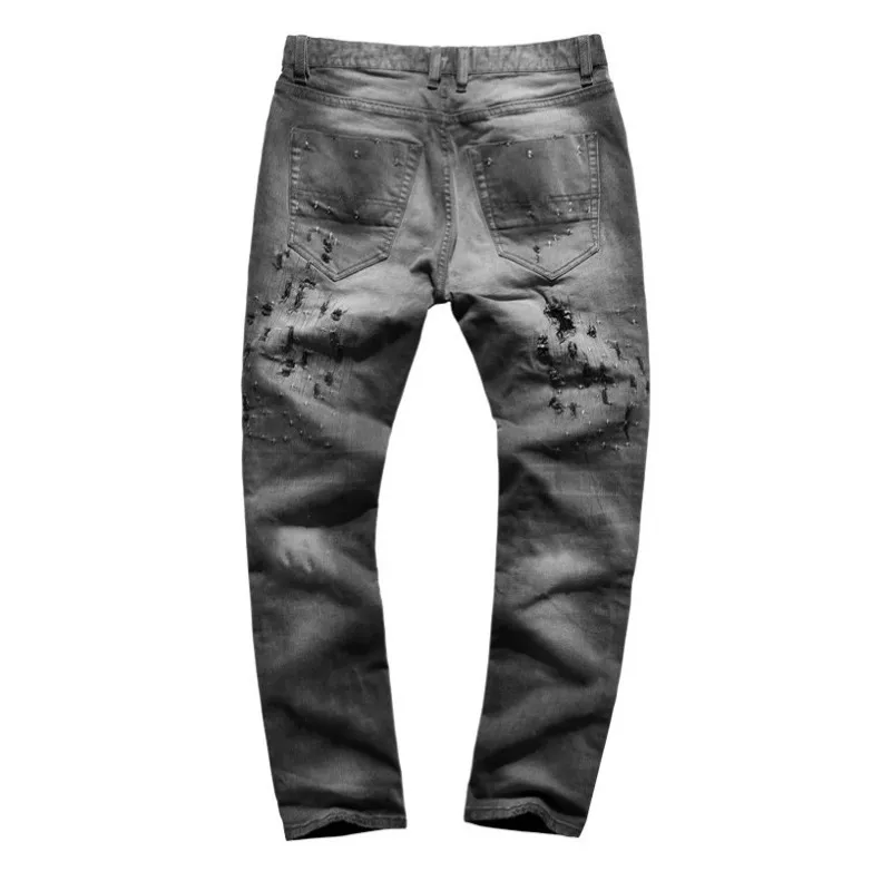Мужские рваные джинсы с дырками облегающие длинные брюки повседневные Прямые из