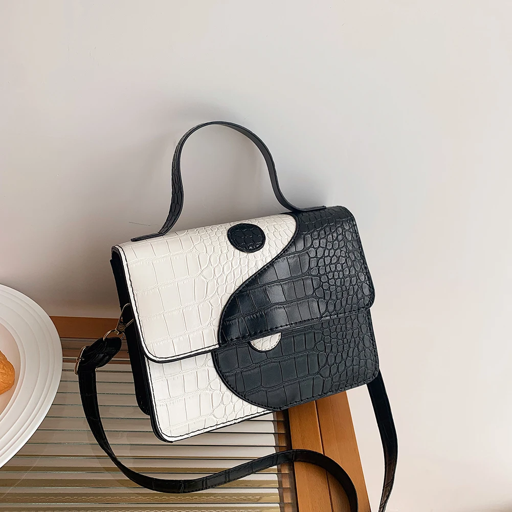 

Retro Alligator Pattern Women Shoulder Bag Contrast Color Leather Crossbody Bags Fashionable Ladies Shoulder Bag