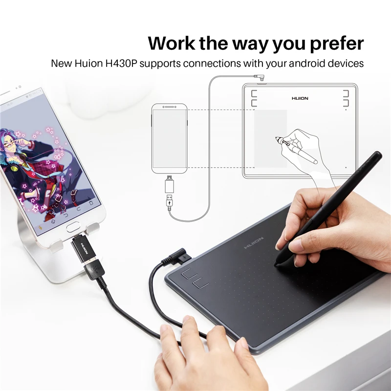 HUION H430P графические цифровые планшеты для рисования фирменный планшет OSU игровой планшет с аккумулятором стилус с подарком