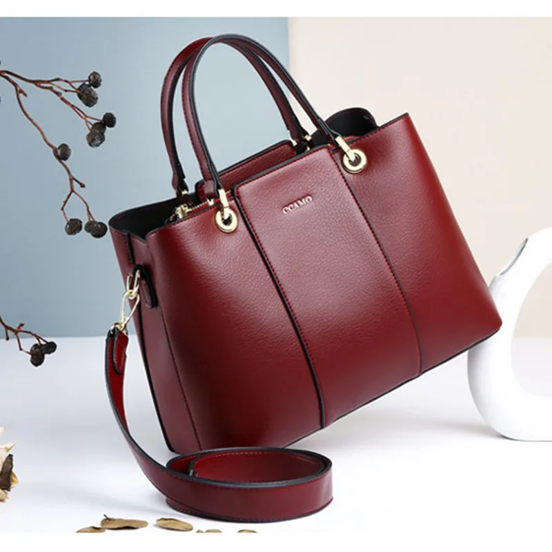 

High Quality Real Leather Shoulder Bucket Bags 2021 Fashion Women Solid Color Handbags Simple Large-capacity Messenger Bag Vadim